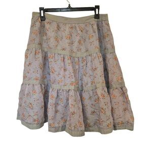 Bella Bird Women's Gray & Peach Rayon/Nylon Floral Lined Tiered Skirt